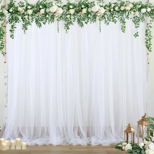 Cortina tipo telón de tul blanco para fiestas, bodas, 10 x 8 pies, cortinas de telón de fondo transparente para despedida de soltera, fiesta de