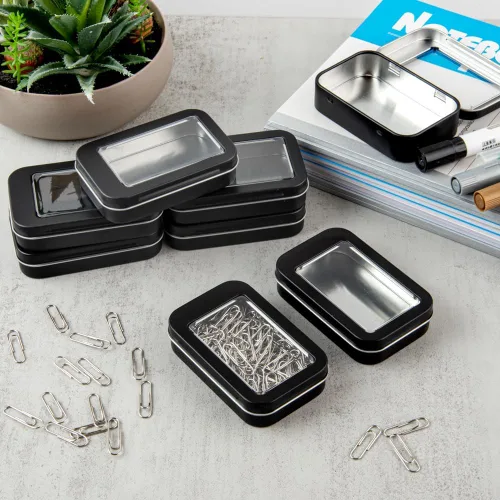 Miniatura 6 de Restaurantware RW Base - Recipientes rectangulares de lata de 4.5 onzas, 100 cajas de lata duraderas con tapas, tapas transparentes para ventana
