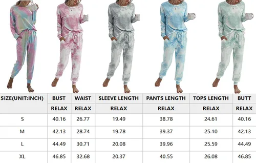 Miniatura 6 de Prettygarden - Conjunto de pijama para mujer, teñido anudado, de dos piezas, pijama con camiseta de manga larga y pantalón largo, con bolsillos