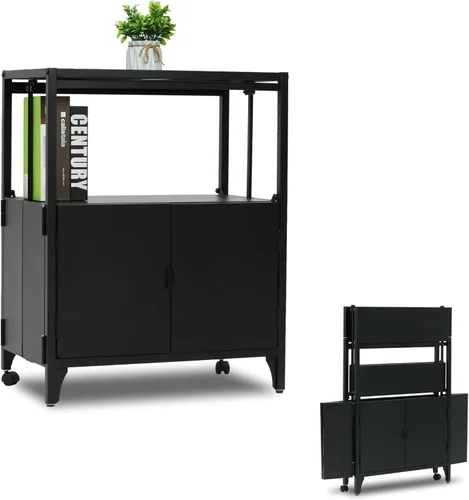 Morden Buffet Armario de almacenamiento plegable de metal, armario de consola de entrada de acero con ruedas para patio, exterior, interior, cocina,