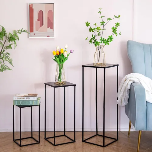 Miniatura 3 de Soporte de pedestal negro para plantas, 2 piezas, soporte de metal para plantas, soporte de flores de 15.75 pulgadas de alto, soporte para flores