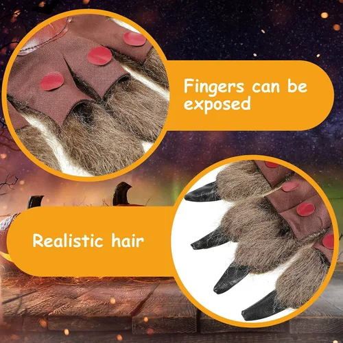 Miniatura 3 de Guantes de Halloween con garras de lobo peludo de animales de la pata de la bestia de las manos de la bestia para los favores de la fiesta