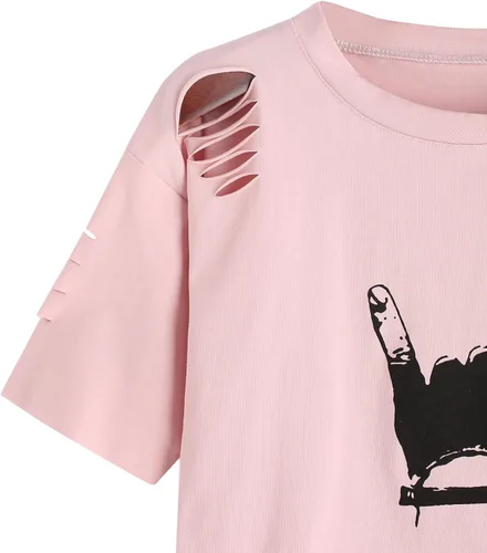 Miniatura 2 de SweatyRocks - Camiseta de manga corta para mujer con impresión gráfica recortada