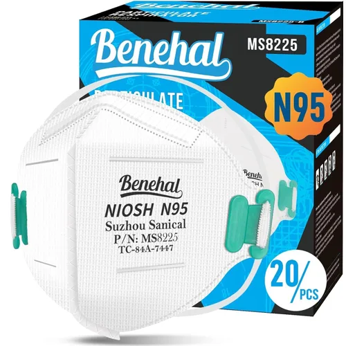 NIOSH - Máscara respiradora de partículas N95, paquete de 20 mascarillas N95, envueltas individualmente, ajuste universal