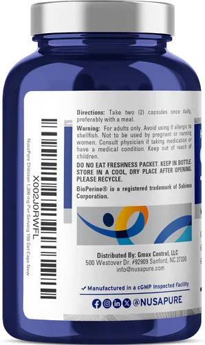 Miniatura 2 de NusaPure Quitosano 1200 mg 150 cápsulas (sin OMG y sin soja) con bioperina