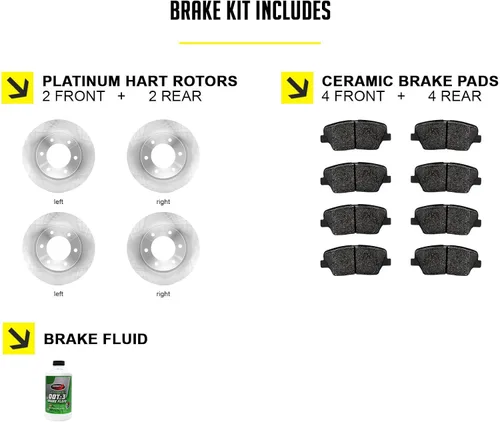 Miniatura 2 de Hart Brakes Kit de frenos y rotores traseros delanteros Pastillas de freno delanteras y traseras Rotores y pastillas de freno Pastillas