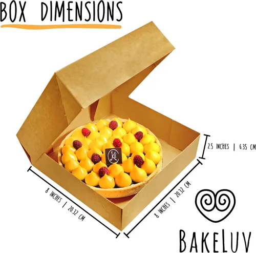 Miniatura 3 de BAKELUV Paquete de 100 cajas de panadería marrones de 8 x 8 x 2.5 pulgadas con ventana, cajas de galletas, pasteles, postres, golosinas, alimentos