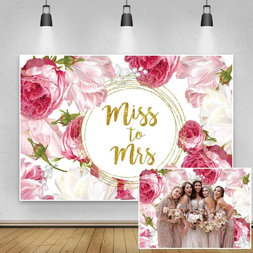 Miniatura 2 de Yeele Telón de fondo de 5 x 3 pies para despedida de soltera, flores rosadas rubor, decoración de anillo dorado, fondo de fotografía, para novia