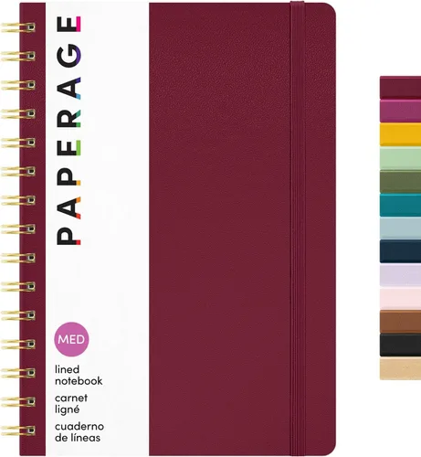 PAPERAGE - Libreta espiral con líneas, tipo diario (color borgoña), 160 páginas, libro de tapa dura para mujeres y hombres, tamaño mediano de 5.5 x