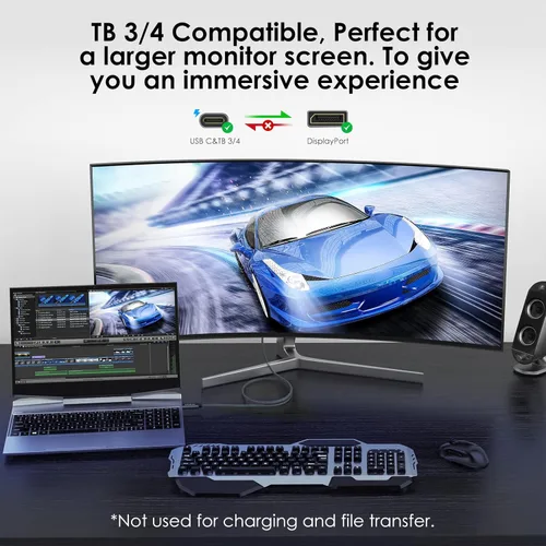 Miniatura 7 de Cable USB C a DisplayPort 1.4 certificado VESA 8K de 6.6 pies, compatible con 8K @60Hz, 4K @240Hz 165Hz, 2K @240Hz, [compatible con Thunderbolt 4/3]