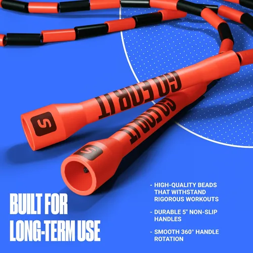 Miniatura 2 de Sportbit Elite Cuerda de Saltar con Perlas - Cuerda de Velocidad Ajustable para Fitness, CrossFit, Boxeo - Sin Enredos, Ligera Negro/Rojo