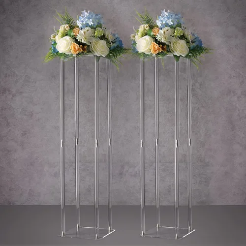 Miniatura 8 de YALLOVE Soporte acrílico para flores, juego de 2 pedestales transparentes, jarrones de 15.75 pulgadas de alto para bodas, eventos, fiestas