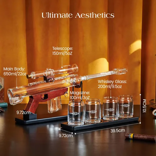 Miniatura 3 de Kollea Regalos para Hombres Papá, Juegos de Decantadores de Whisky, Juego de Decantador de Pistola con 4 Vasos de Bala y Telescopio de Mira, Regalo