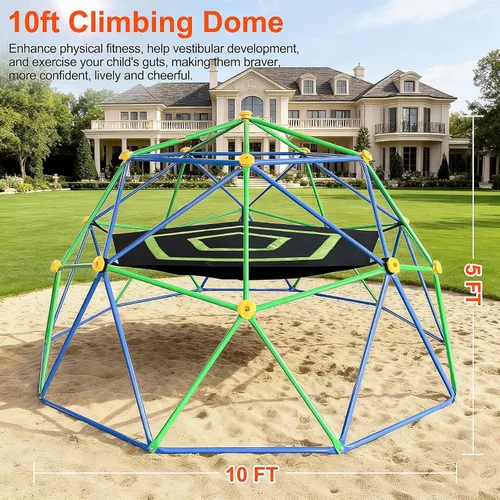 Miniatura 7 de Escalador de cúpula geométrica de 10 pies para niños de 3 a 12 años, resistente capacidad de 1000 libras, gimnasio de selva con hamaca y agarres
