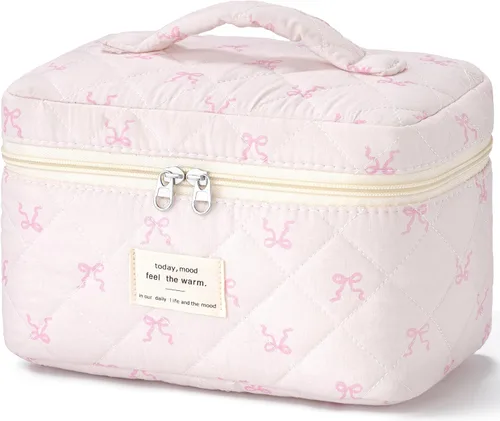 Miniatura 16 de HBselect Bolsa de Maquillaje Acolchada, Bolsa de Maquillaje Grande de Algodón para Viaje, Lindas Bolsas de Maquillaje con Flores Coquette, Bolsas