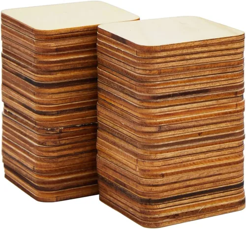 Miniatura 2 de Paquete de 60 cuadrados de madera de 2 x 2 para manualidades, recortes de madera sin terminar de 0.098 in con esquinas redondeadas