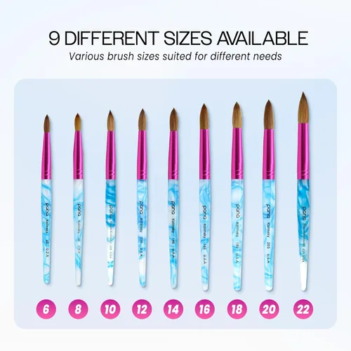 Miniatura 6 de PANA Pure Kolinsky Hair - Pincel para uñas acrílicas de pelo, forma redonda, virola rosa con mango azul con remolino blanco (tamaño 16)