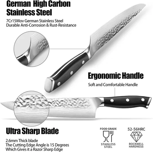 Miniatura 3 de Cuchillo de chef japonés de acero 7CR13 de 8 pulgadas, mango de madera de Pakka negra con triple remache con proceso de forja extra, regalos