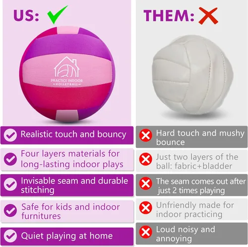 Miniatura 4 de Soft Indoor Volleyballs for Practicing Inside House and Yard, Safe and Silent Volleyball for Girls Boys Kids Youth Beginners Training Birthday Rosa