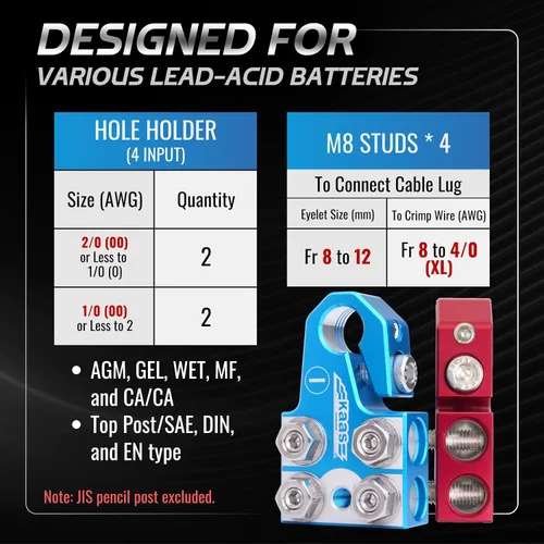 Miniatura 5 de Kaas Conector de terminal de batería de plomo ácido de 8 vías, juego positivo y negativo, adaptador de poste de batería para poste superior cónico