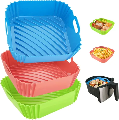 Miniatura 13 de Paquete de 2 forros de silicona reutilizables para freidora de aire de 7.1 pulgadas, forros cuadrados para freidora de aire de 4 a 7 cuartos