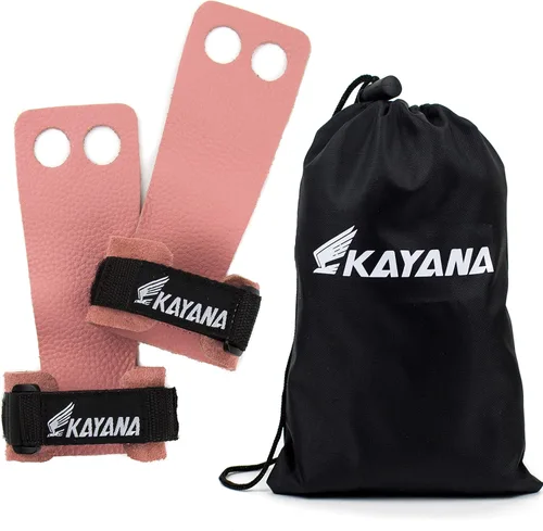 Miniatura 2 de KAYANA Puños de cuero para gimnasia de 2 agujeros, protección de palma y soporte de muñeca para entrenamiento cruzado, pesas rusas, dominadas