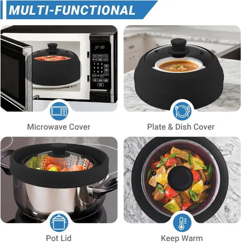 Miniatura 5 de Cubierta de vidrio para microondas, cubierta plegable de microondas de 10.5 pulgadas para vidrio de alimentos, tapa de silicona ventilada