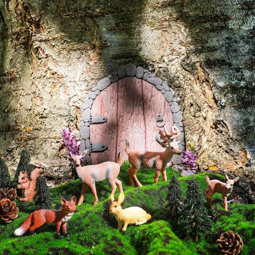 Miniatura 6 de Sratte Juego de 26 figuras de animales del bosque, juguetes de caza, juguetes de caza, suministros de diorama para regalo de regreso a clases