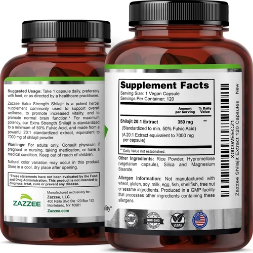 Miniatura 8 de Zazzee Extracto 20:1 de Shilajit del Himalaya 100% puro, 50% ácido fúlvico, 120 cápsulas veganas, suministro de 4 meses, rico en minerales traza