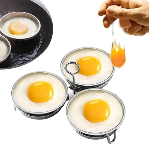 Cazador de huevos de acero inoxidable, Fabricante perfecto de huevos escalfados, Anillos redondos para cocina de huevos para desayuno, 3 tazas de