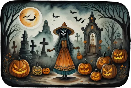 Miniatura 16 de Caroline's Treasures DAC2223DDM Tapete de secado de platos de Halloween espeluznante de gato negro, tapete absorbente para secado de platos