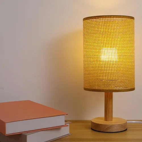 Miniatura 5 de DOITOOL 2 piezas de pantalla de lámpara de ratán de repuesto E27/E14, cubierta de luz cilíndrica tejida natural, cubierta de lámpara de mesa