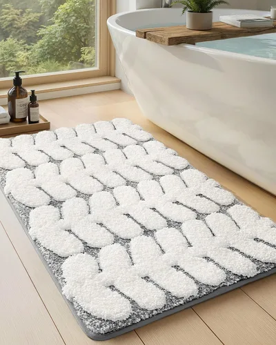 Miniatura 19 de Color&Geometry Alfombra de baño verde de 17 x 30 pulgadas, alfombra de baño de microfibra absorbente y esponjosa a cuadros, alfombra de ducha