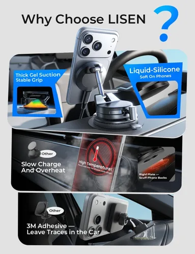 Miniatura 8 de LISEN Magsafe - Cargador de coche para 15 W, soportes magnéticos para teléfono para tu automóvil, cargador inalámbrico magnético para automóvil