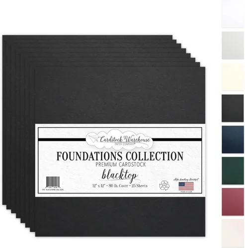 Cardstock Warehouse Foundations - Papel de cartulina Blacktop 100% reciclado, 25 hojas, 12 x 12 pulgadas, 80 libras, 215 GSM, cartulina negra