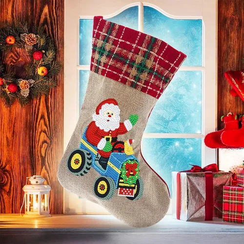 Miniatura 2 de LUSandy Kit de medias de Navidad con pintura de diamante 5D para bricolaje, 14 pulgadas, Papá Noel, arte de diamante, bolsa de caramelos, medias