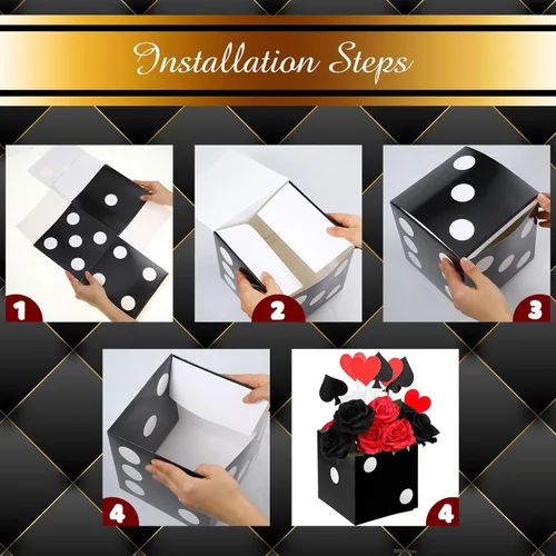Miniatura 3 de Sinmoe 6 cajas de regalo de dados negros a granel de 7 x 7 x 7 pulgadas, caja de cartón de casino 3D para centros de mesa de dados para decoración