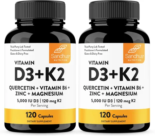 Miniatura 13 de Sandhu's Vitamina D3 K2 Magnesio 10000 IU, 120mcg K2 Cápsulas 60 unidades (paquete de 1) con VIT B6, zinc y quercetina D3K2 apoya la absorción