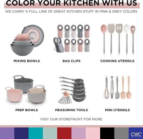 Miniatura 7 de COOK WITH COLOR - Juego de tazones de preparación profundos con tapas, para mezclar, de plástico, pequeños y apilables (color rosa)