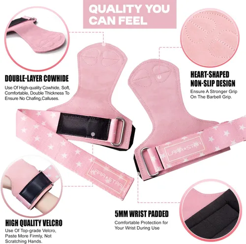 Miniatura 2 de LARA STAR Correas de muñeca de levantamiento de pesas para un máximo agarre de apoyo, correa de elevación para levantamiento de pesas, agarre de Rosa