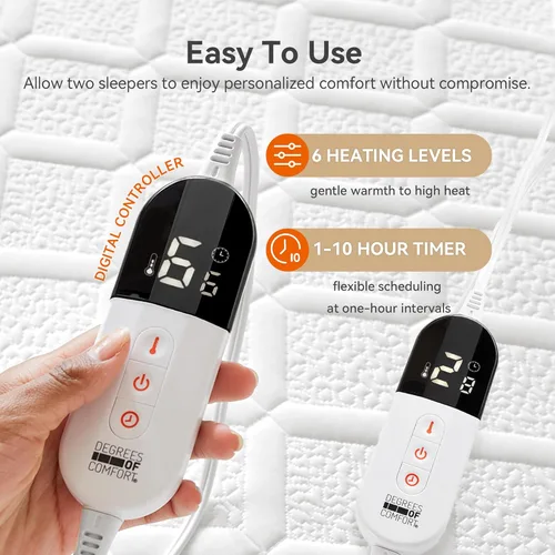 Miniatura 3 de Protector de colchón térmico tamaño King, calentador de cama eléctrico de doble control, 6 ajustes de calor personalizados, temporizador de apagado