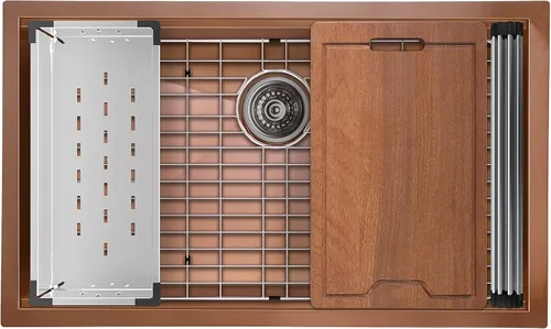 Miniatura 7 de Tourner - Fregadero con estación de trabajo de cocina de acero inoxidable de 32 x 19 pulgadas, color oro rosa