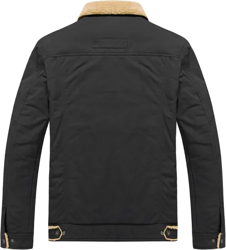 Miniatura 2 de CRYSULLY Chaqueta tipo cargo de invierno para hombre, con cuello de piel, forro polar, abrigo militar de algodón cálido
