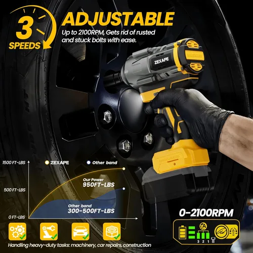 Miniatura 4 de Llave de impacto inalámbrica de 1/2 pulgada para batería Dewalt, llave de impacto de 1360 N.m (950 pies-libras) Pistola de impacto eléctrica sin