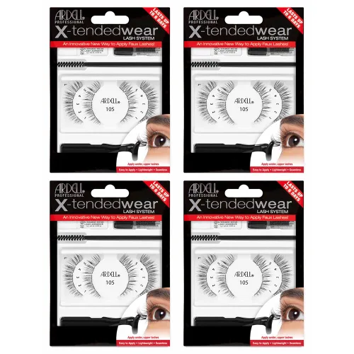 Ardell Pestañas individuales X-tended Wear 105 – racimos de pestañas de larga duración, kit de extensiones de pestañas, paquete de 4