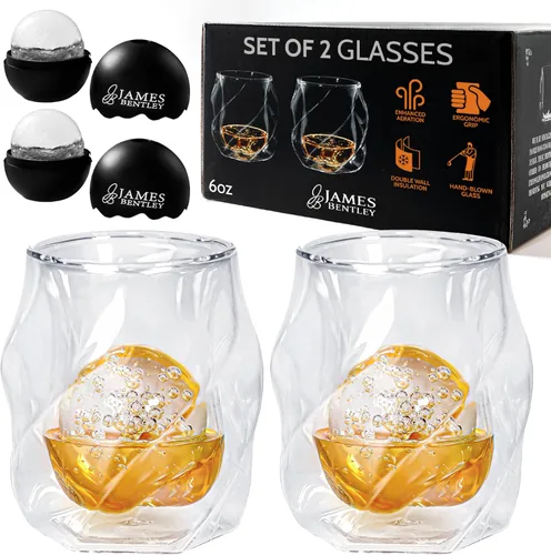JAMES BENTLEY JB - Vasos de whisky de doble pared, vidrio de borosilicato soplado a mano, mejora el aroma y el sabor, calidad premium para