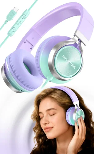 Miniatura 15 de INFURTURE - Auriculares USB C con micrófono, control de volumen, cable sin enredos, auriculares tipo C con cable, plegables y ligeros para iPhone