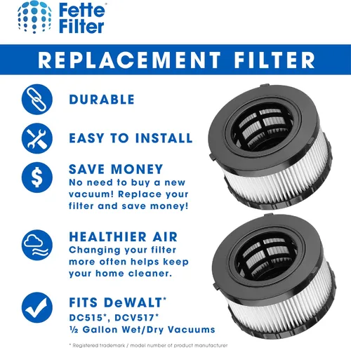 Miniatura 3 de Fette Filter - Filtro HEPA DC5151H compatible con los modelos de vacío en seco y húmedo DEWALT DC515 DCV517 DCV517B Parte # DC5151H incluye 2