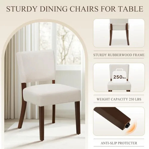 Miniatura 5 de COLAMY Juego de 2 sillas tapizadas para comedor, sillas de cocina de tela con asiento y respaldo acolchados, patas de madera maciza, sillas modernas