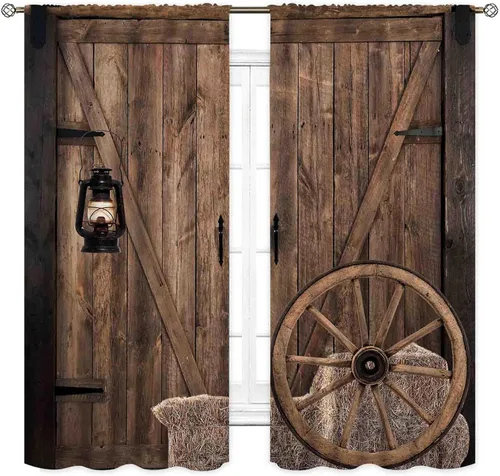 Miniatura 2 de Cortinas de puerta de granero, cortinas de madera rústica de granja, cabina de madera, tablón de madera, puerta de garaje de madera de granero